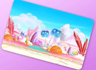 A Kirby Air Riders License Card Theme of a colorful pink area with feathers and fronds
