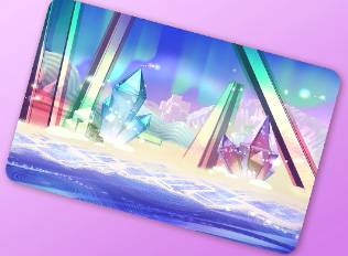 A Kirby Air Riders License Card Theme of a beach with crystals on it.