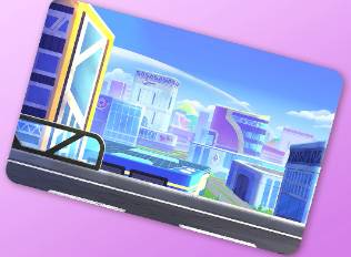 A Kirby Air Riders License Card Theme of a futuristic city