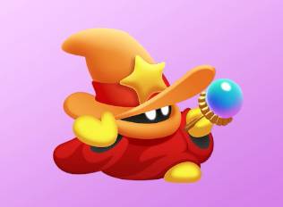 A Kirby Air Riders License Card Sticker of a wizard in a red coat