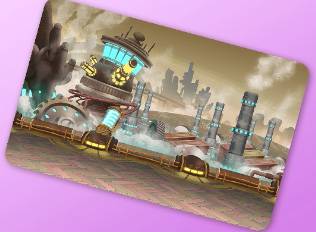 A Kirby Air Riders License Card Theme of a steampunk area
