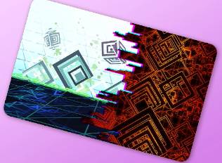 A Kirby Air Riders License Card Theme of a dark red digital mass consuming half the card.