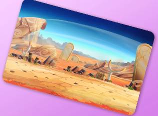 A Kirby Air Riders License Card Theme of a desert during the day time.