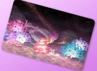 A Kirby Air Riders License Card Theme of some dark underwater colorful coral.