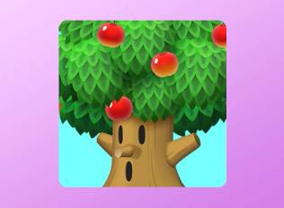 A Kirby Air Riders License Card Icon of a tree with a face on the trunk and apples in the leaves