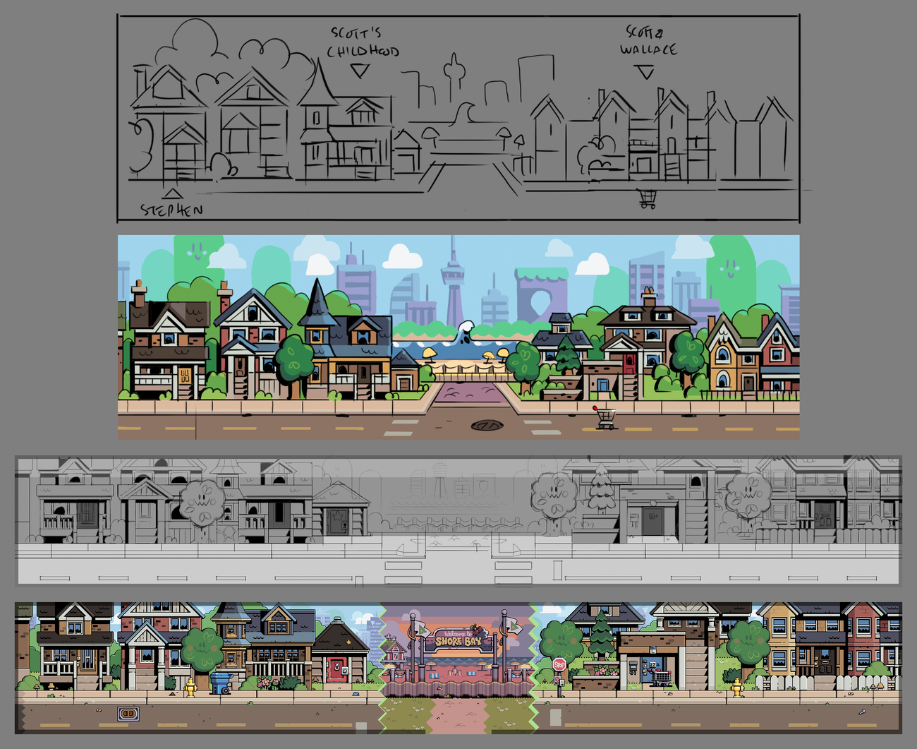 Scott Pilgrim EX concept art shows a drawing of a level.