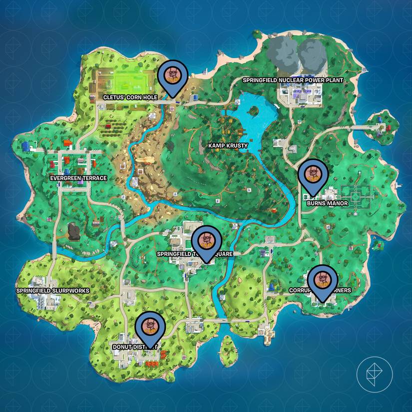 Locations where you can spray Springfield in Fortnite.