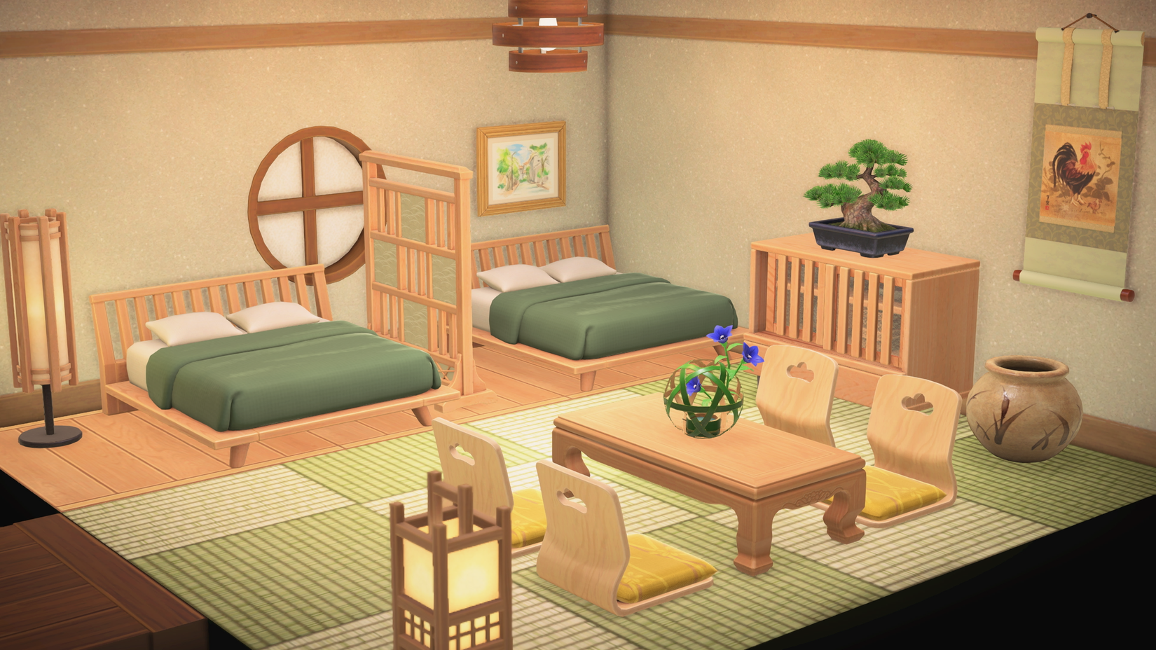 Two beds in a room in Animal Crossing New Horizons