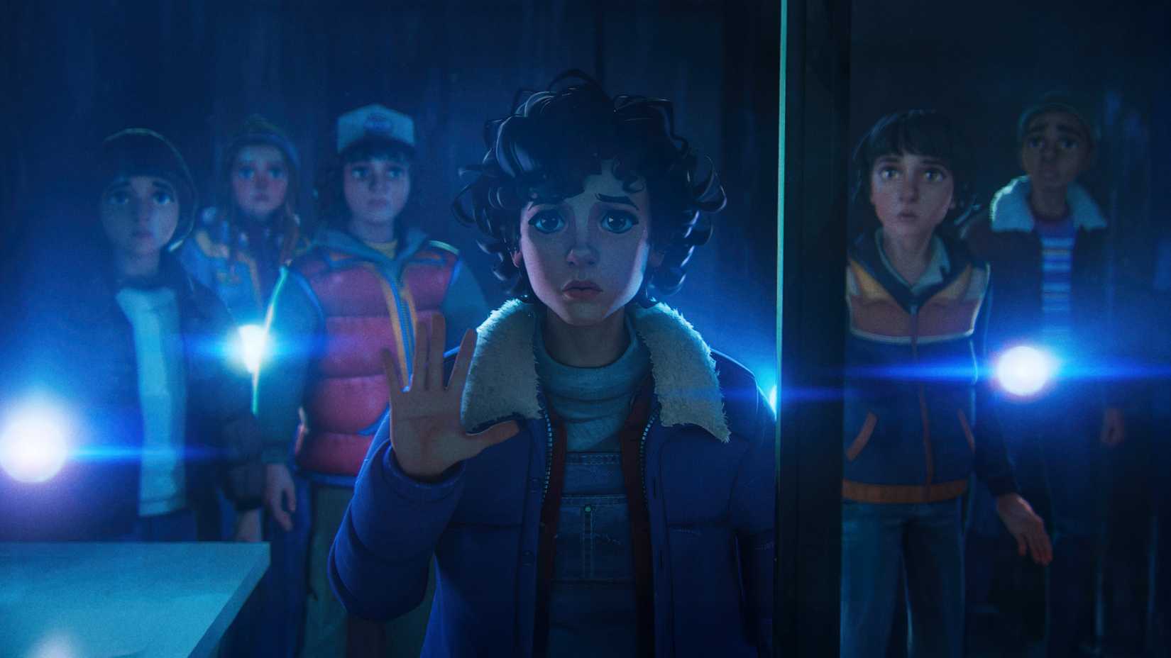 Animated versions of Eleven, Dustin, Will and the other Hawkins kids in Stranger Things Tales from '85