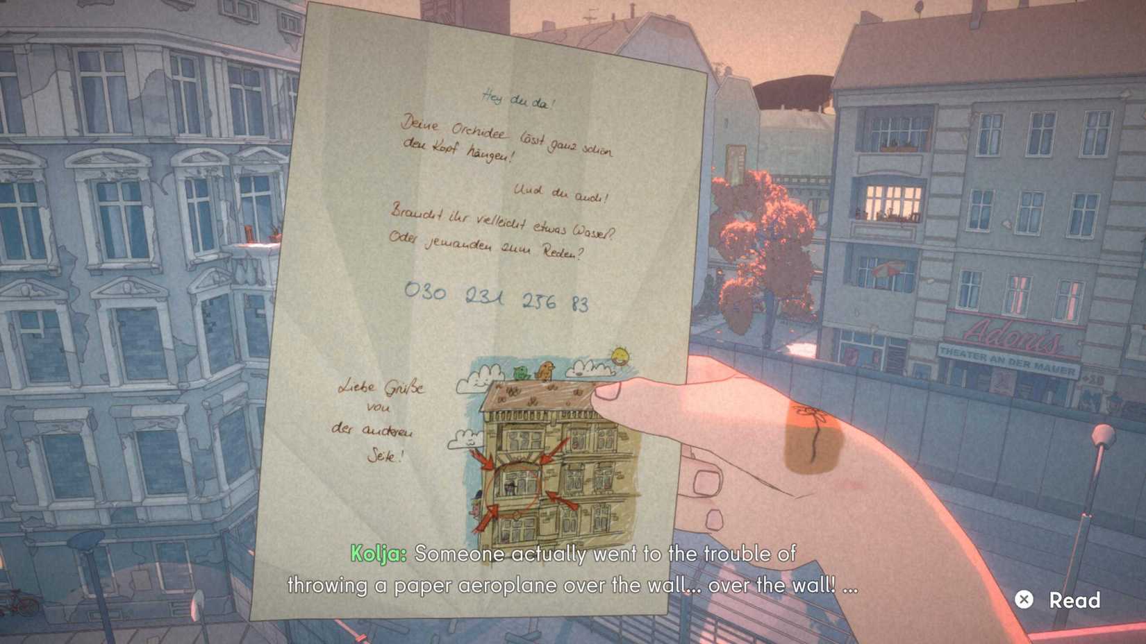 A letter thrown over the Berlin Wall in The Berlin Apartment.