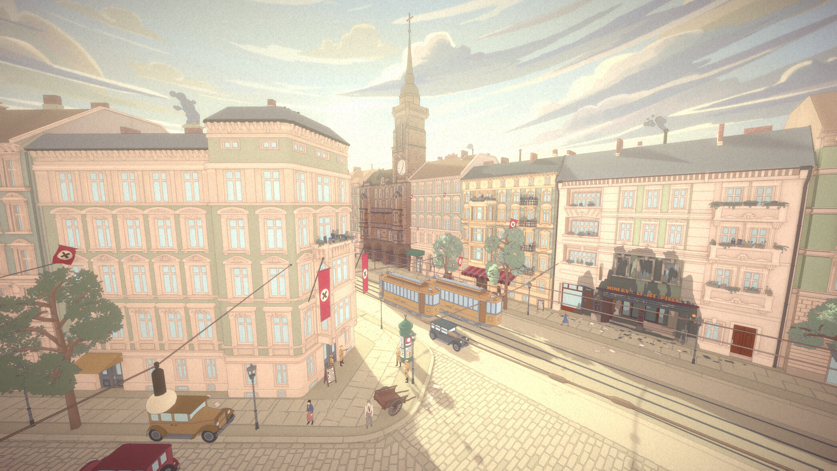 The view of Berlin outside a 1933 apartment in The Berlin Apartment.