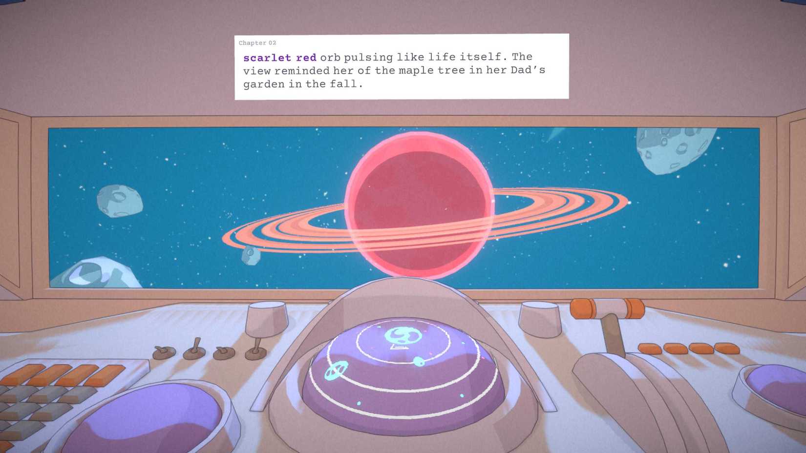 Saturn on screen of a spaceship in the novelist's story in The Berlin Apartment.