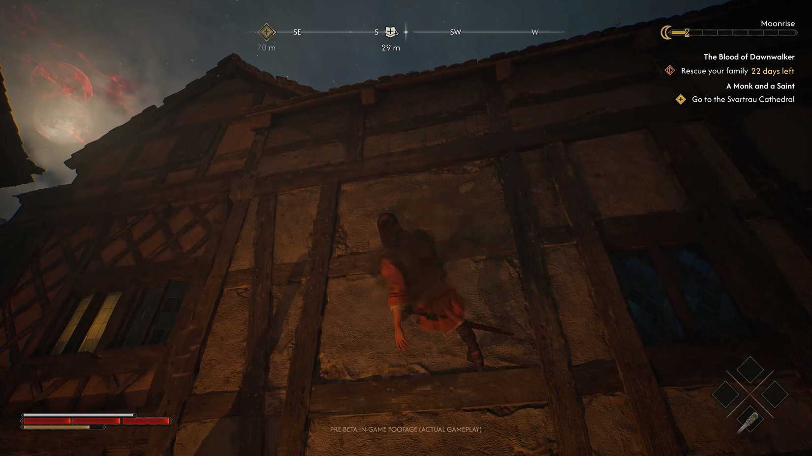 Coen walks on a wall in The Blood of Dawnwalker.
