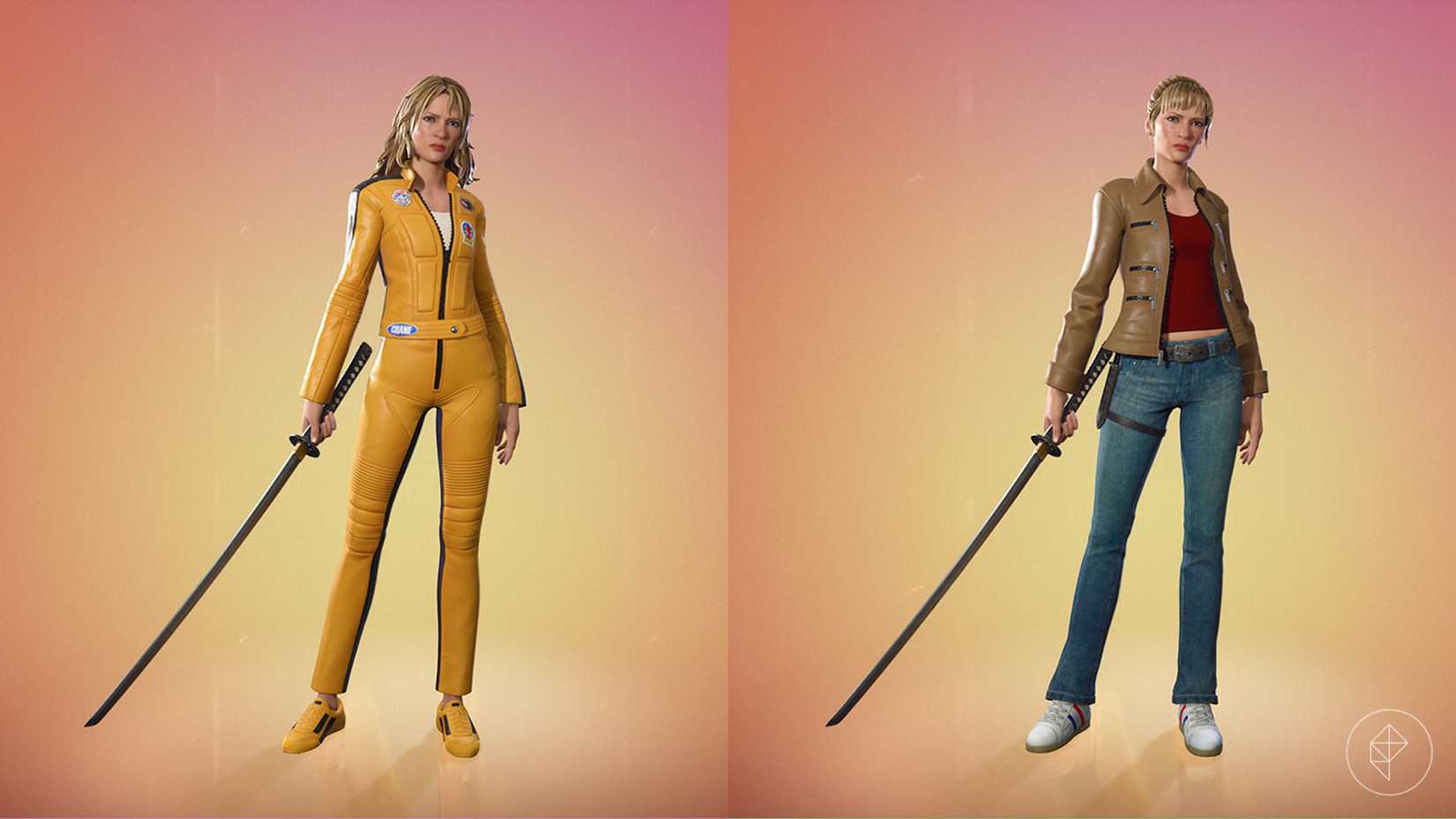 The Bride skin and Beatrix Kiddo style in Fortnite.