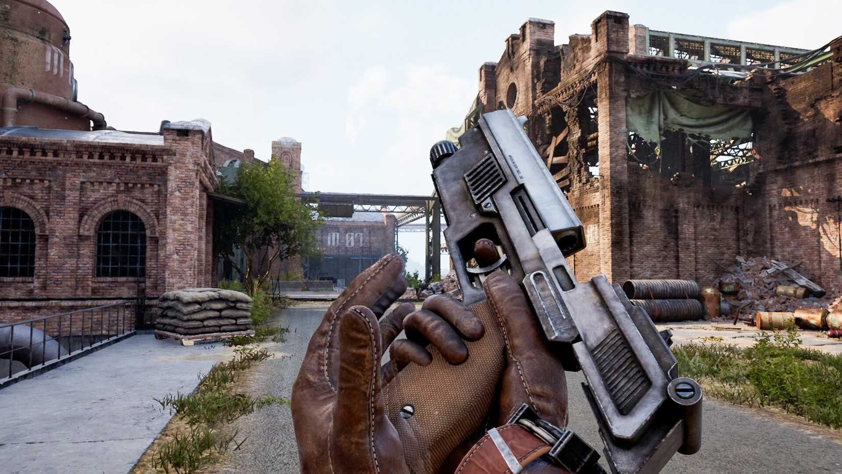The player character in War Mechanic reloads a gun.