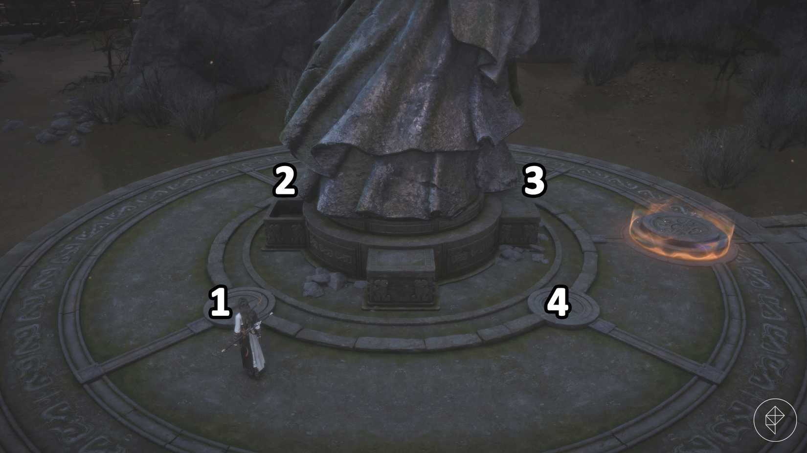 Numbers show the lake puzzle solution in Where Winds Meet.