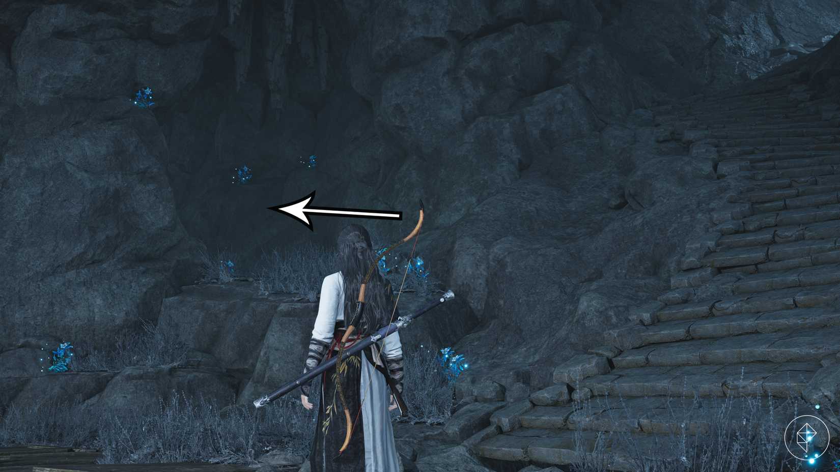 A hidden cave entrance found during the 'Blind to the World' quest in Where Winds Meet.