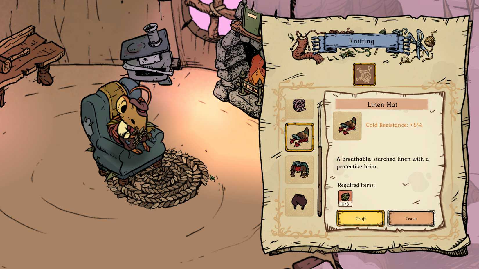 A player knitting in Winter Burrow.