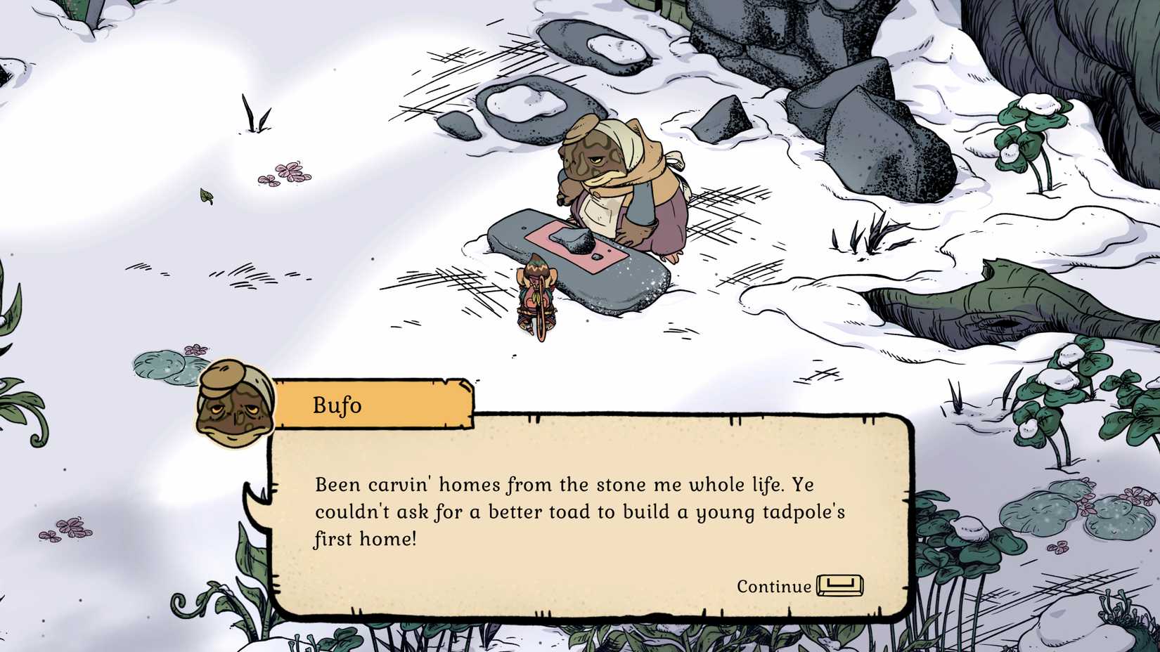 Bufo the frog in Winter Burrow.