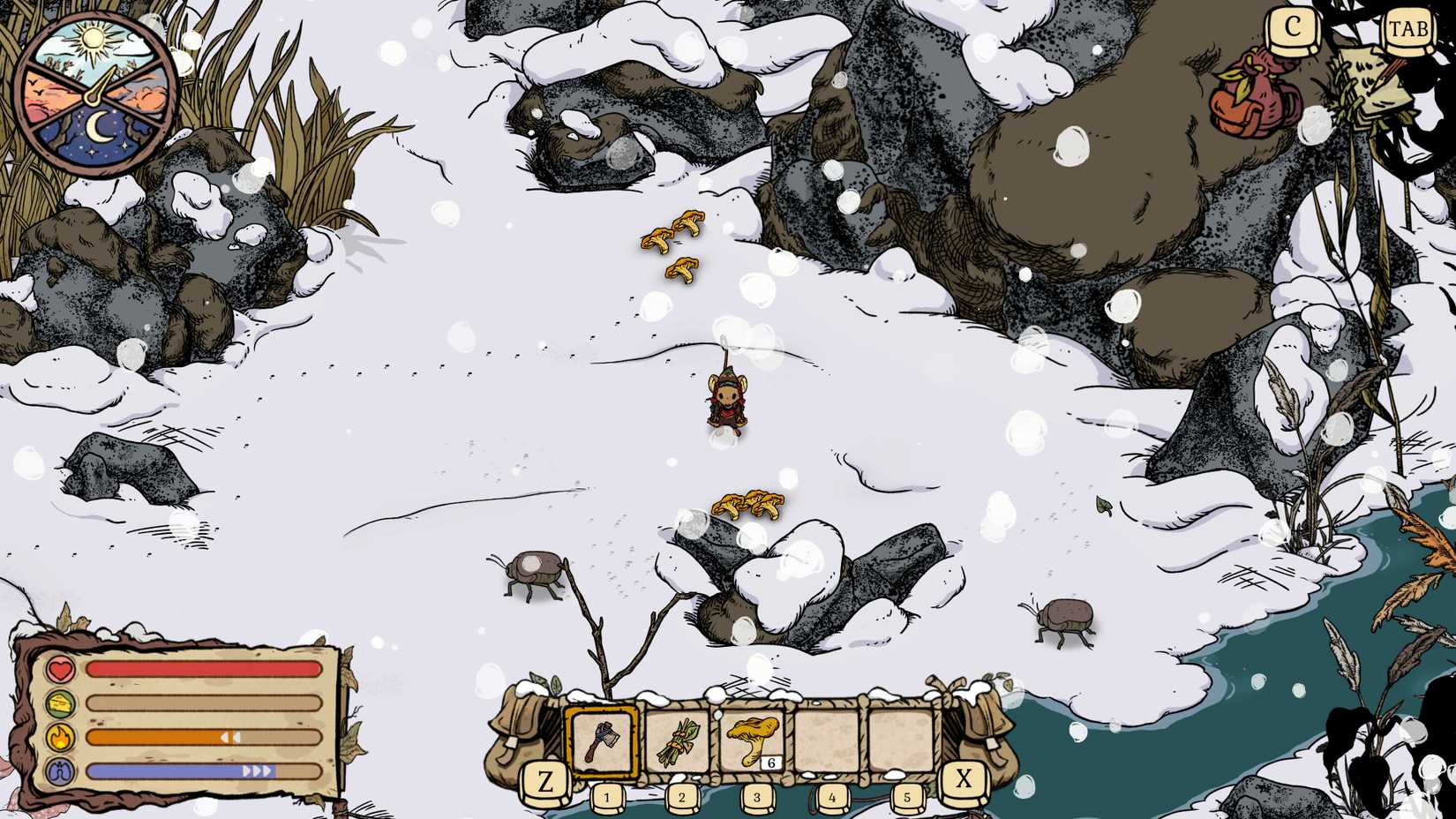 A player exploring the world in Winter Burrow.