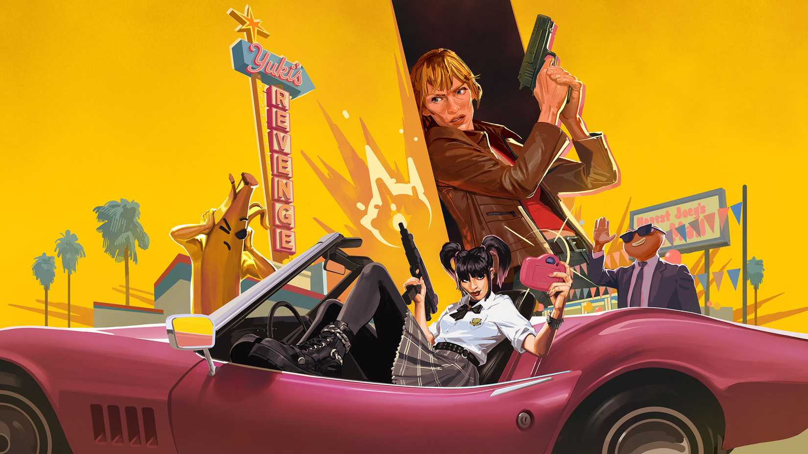 Promotional art for The Lost Chapter: Yuki's Revenge featuring Peely, Yuki Yubari, The Bride, and Fishstick
