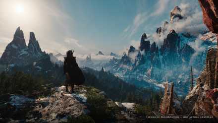 Ciri stands before a rugged landscape in a tech demo for The Witcher 4