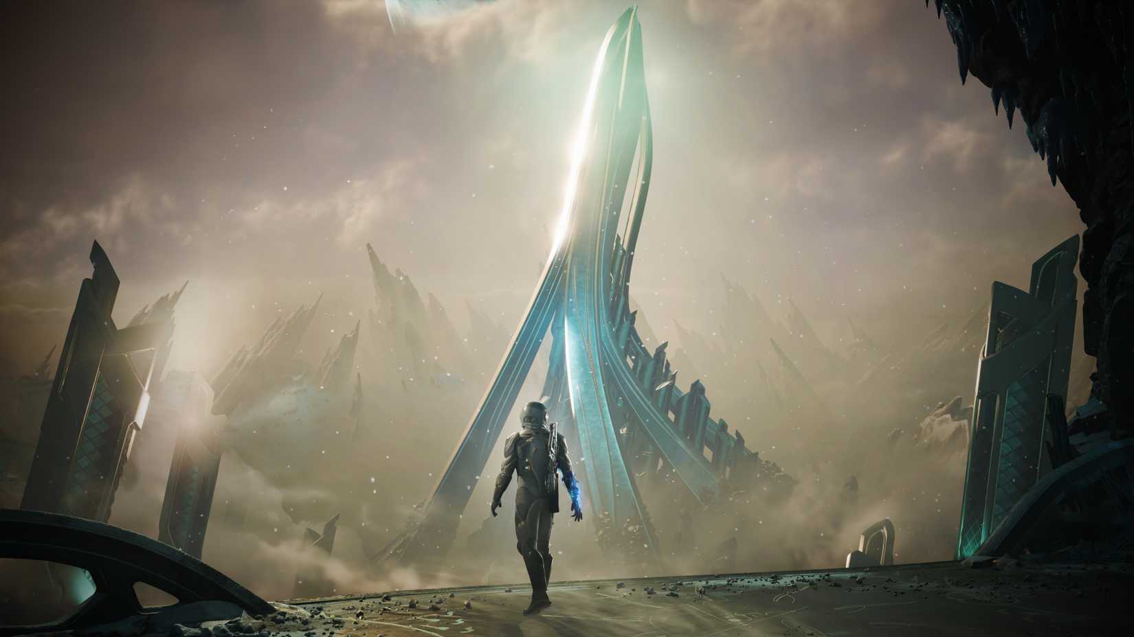 Jun walks toward a Celestial structure in Exodus