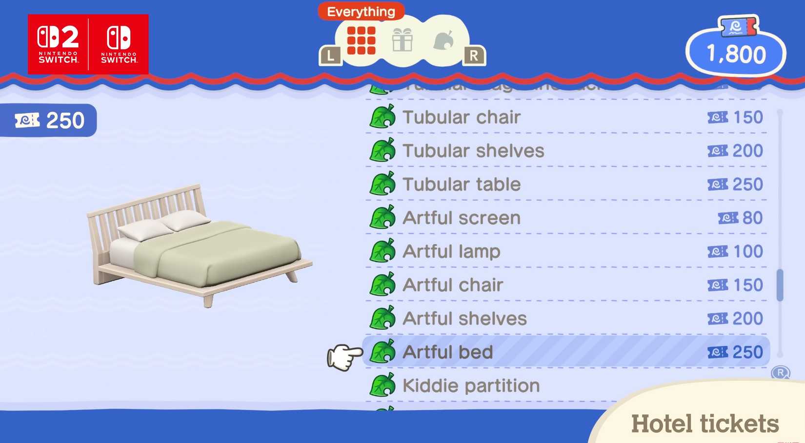 ACNH Hotel Tickets redemption screen