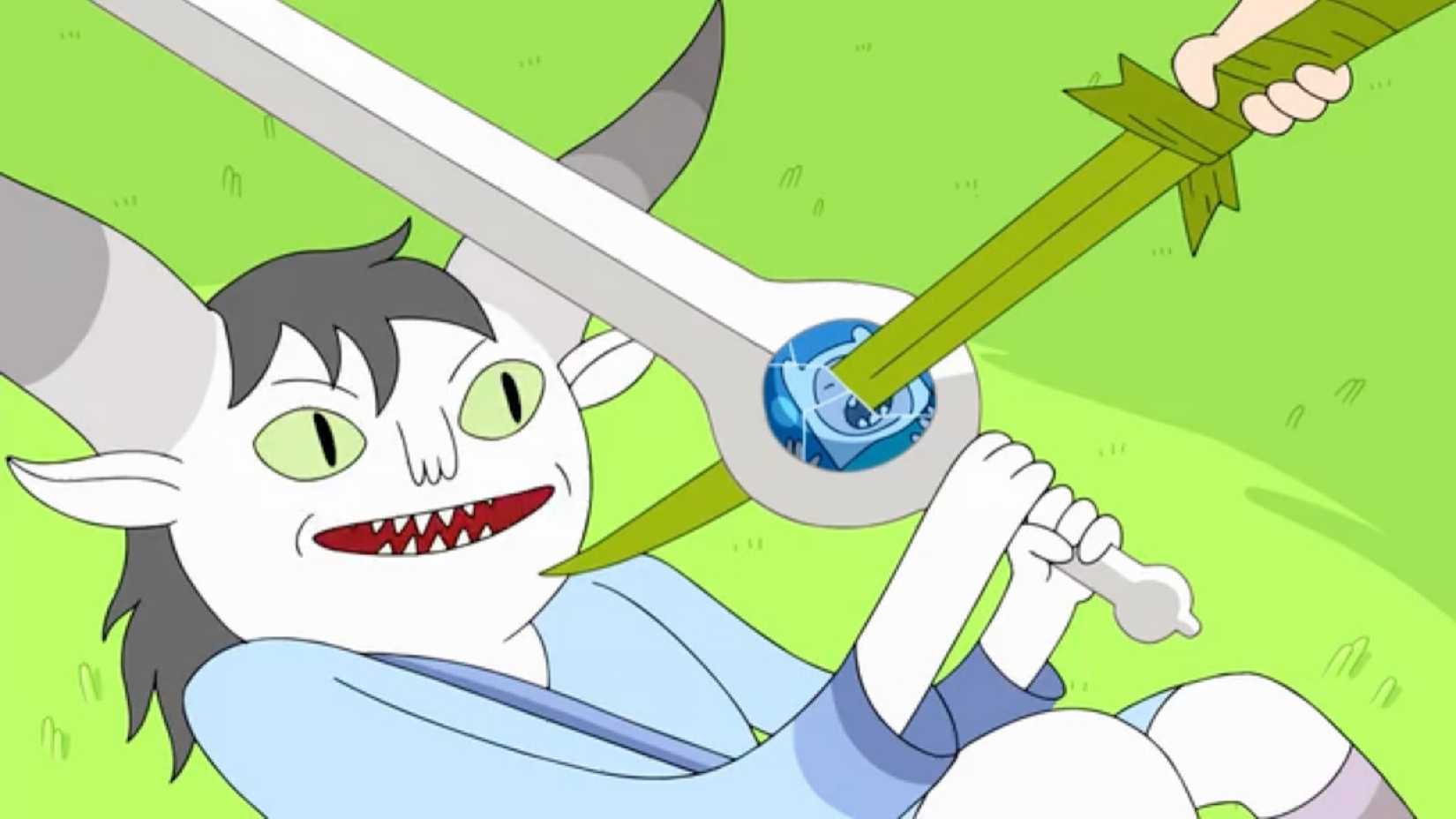 The Grass Sword penetrating the Finn Sword's crystal core