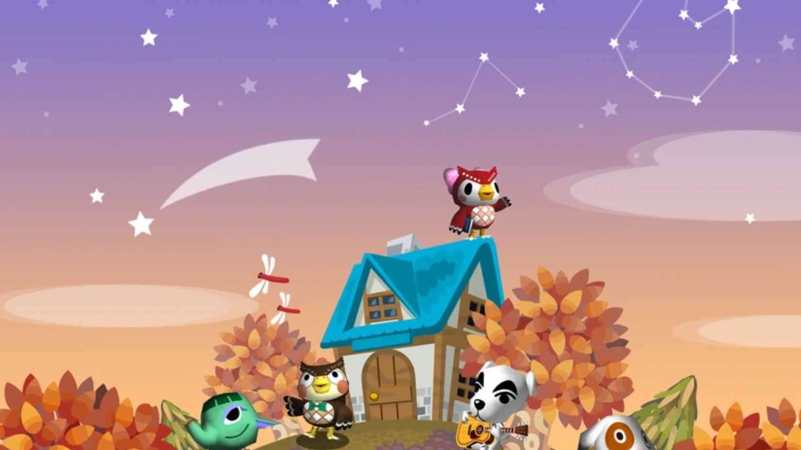 Celeste the owl pointing at constellations in the night sky.