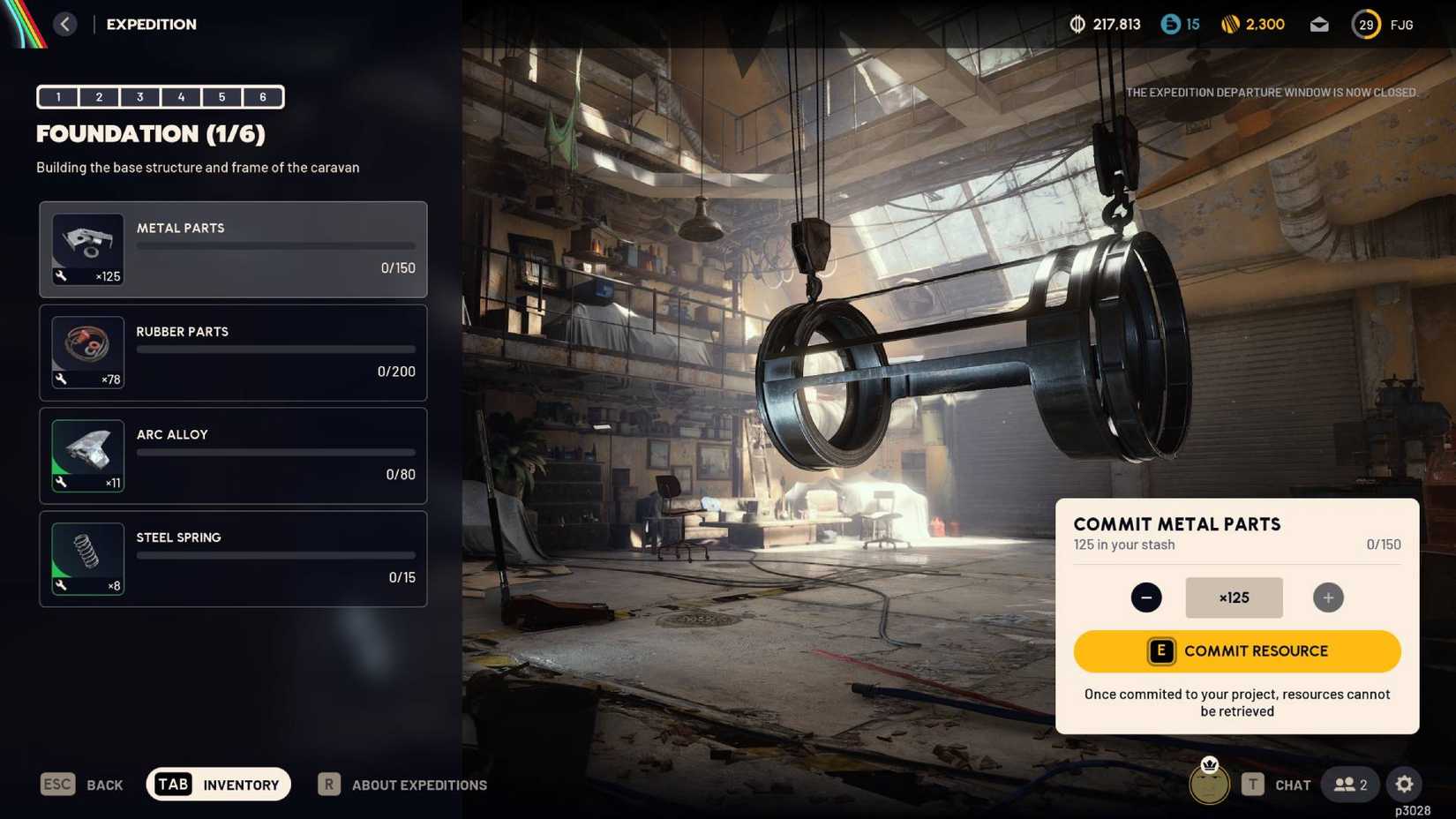 The screen when committing resources to an expedition project.