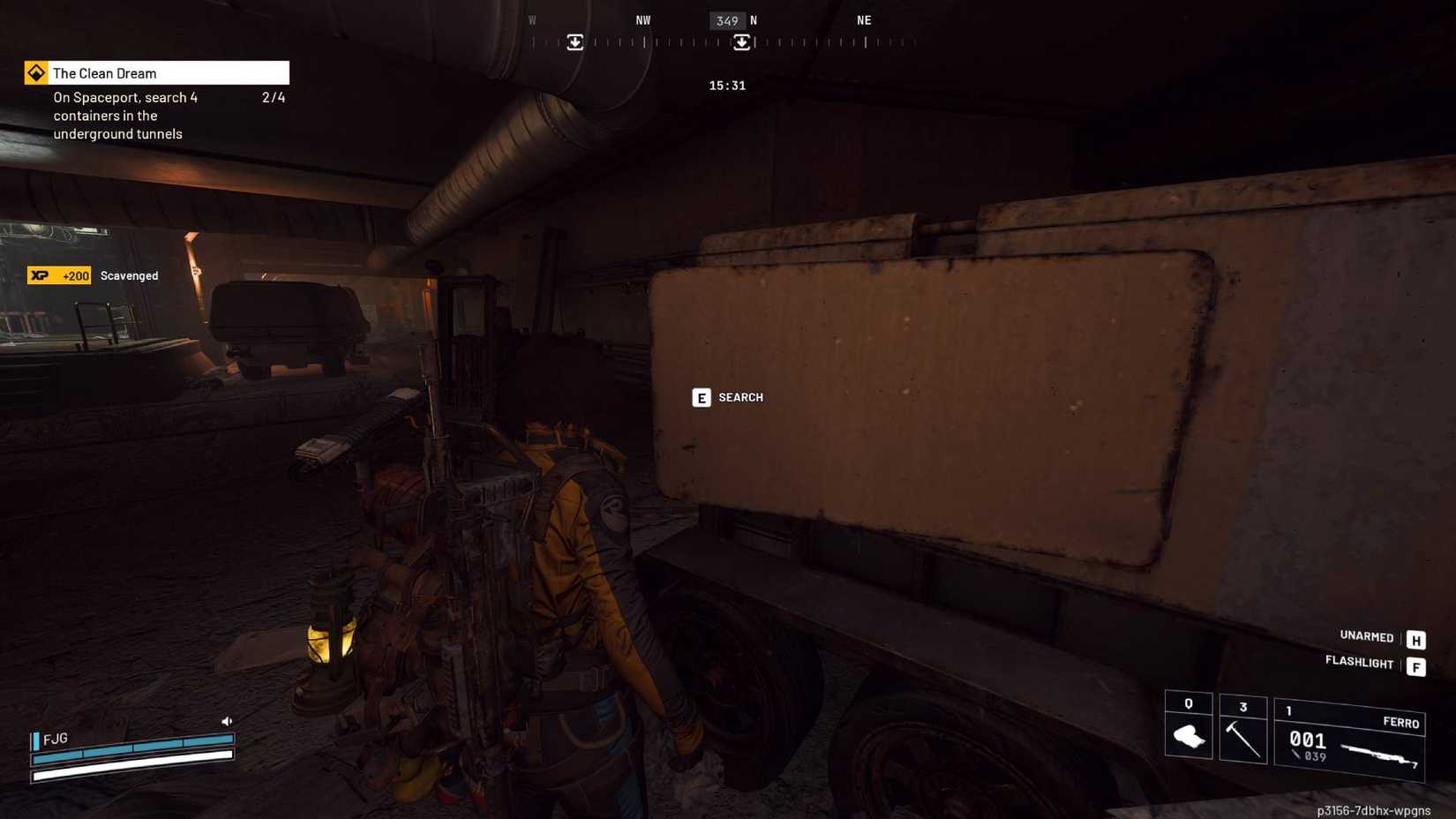 The player searching a container in the underground tunnels in Arc Raiders.