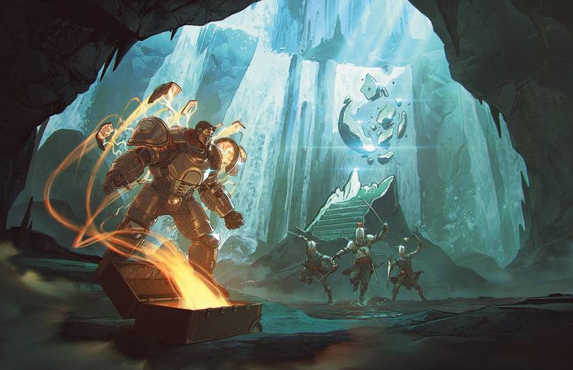 An image of an Armorer Artificer, a magic-used clad in magical metal armor.