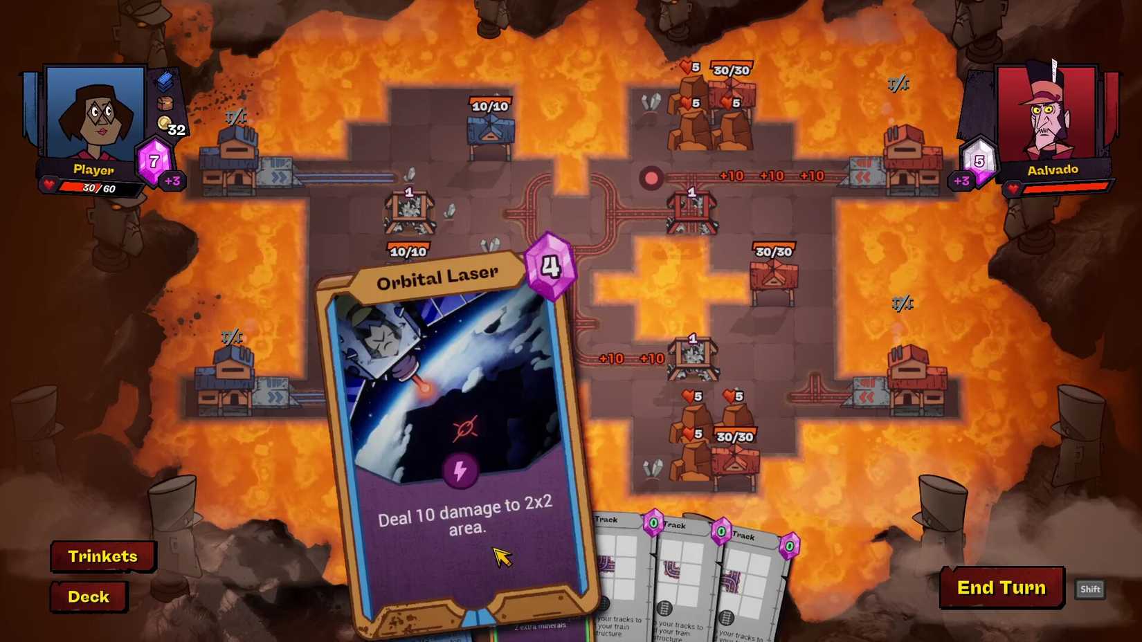 Someone selects an orbital laser card in Battle Train.