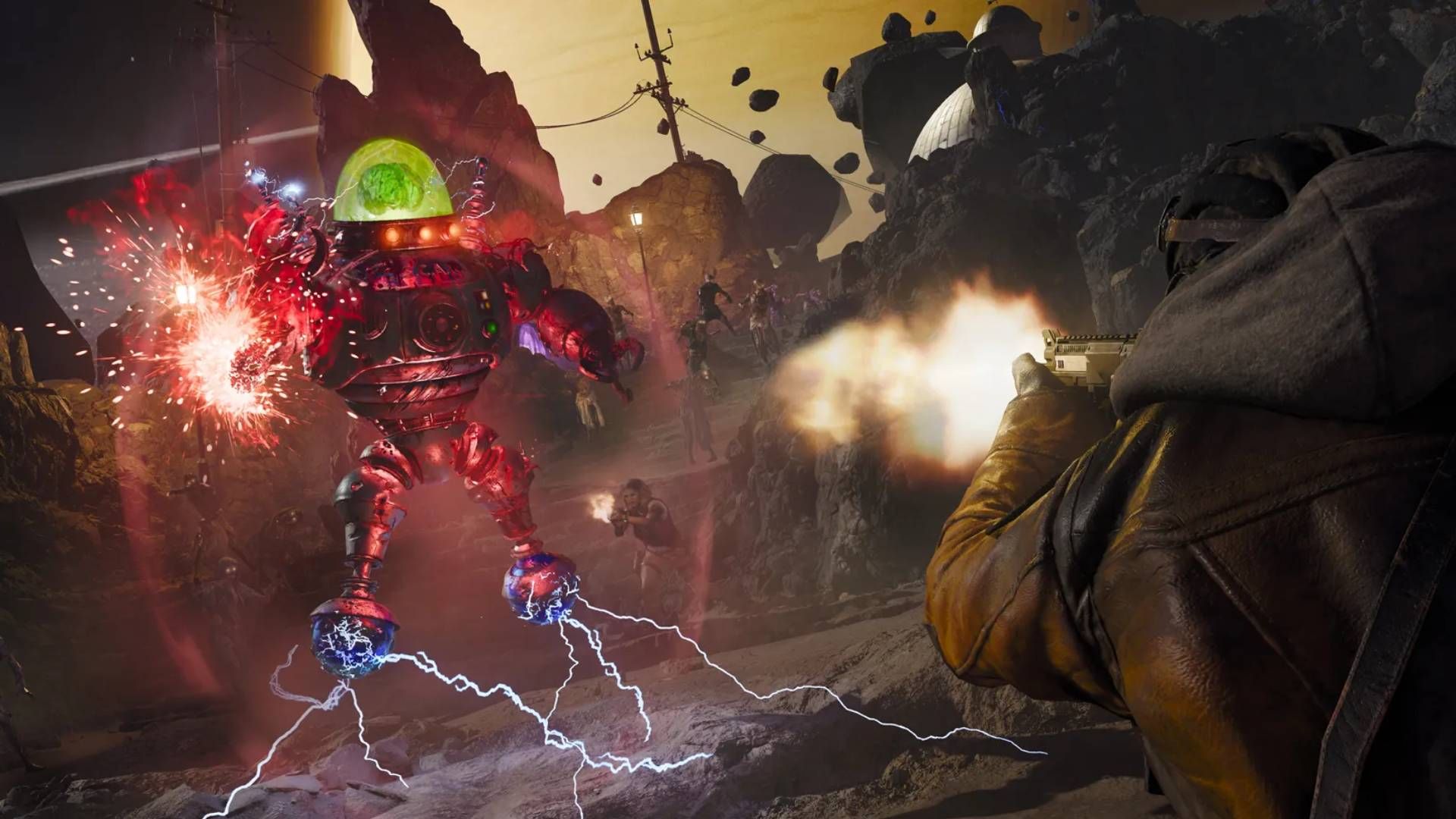 Oscar in Black Ops 7 Zombies, being shot at by a player.