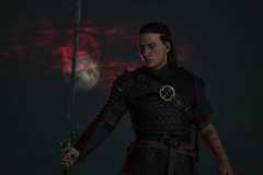 Not-Geralt of not-Rivia stands in moonlight in Blood of the Dawnwalker