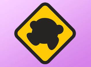 A sticker of a Waddle Dee or Kirby silhouette on a yellow diamond