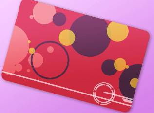 A license card template of red, purple, and yellow circles