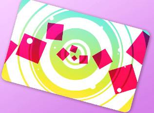 A license card of green and yellow circles with red squares over it