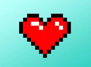 A decal of a red pixel heart