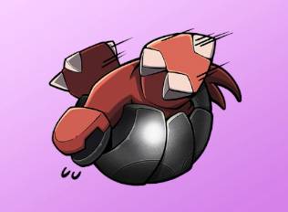 A sticker of a turtle-like creature on its back