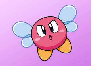 A sticker of a pink creature with fly-like wings