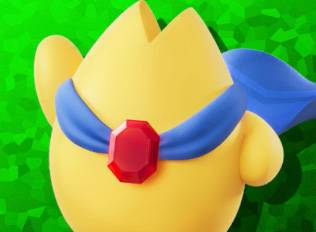 Starman, a yellow round creature with a cape, in Kirby Air Riders