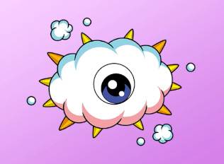 A sticker of Kracko, a cloud with an eyeball