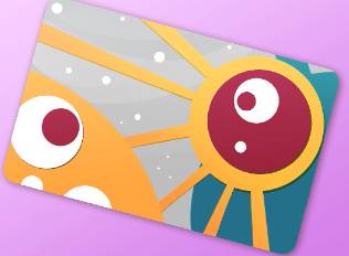 A card theme with red and yellow round shapes on it