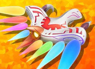 Dragoon, a machine with rainbow feathers and talons in Kirby Air Riders