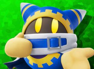 Magolor in Kirby Air Riders, a creature in a blue cloak with cat-like ears