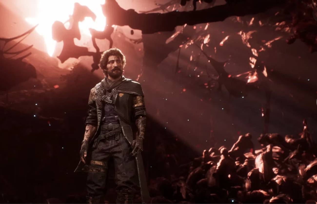 Gustave standing under red sunlight in Clair Obscur Expedition 33.