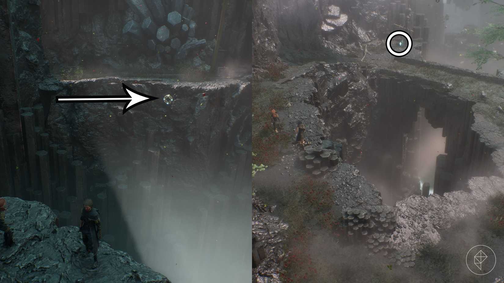 A montage of two Clair Obscur screenshots showing Journal 56 location