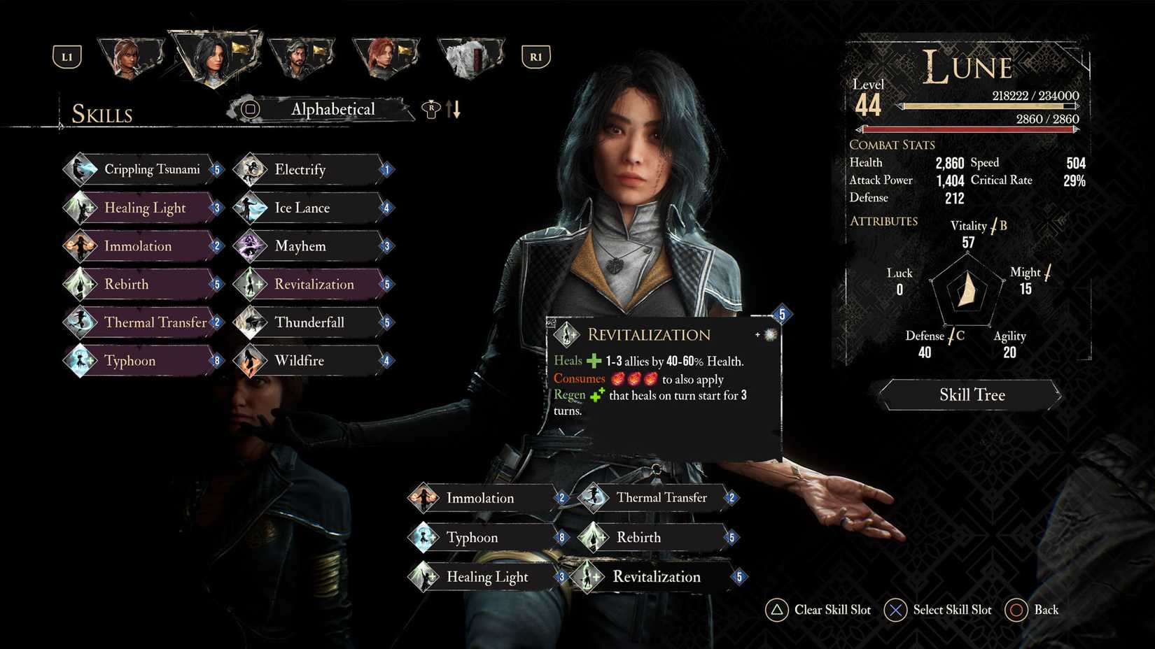 A Clair Obscur screenshot showing Lune's best skills